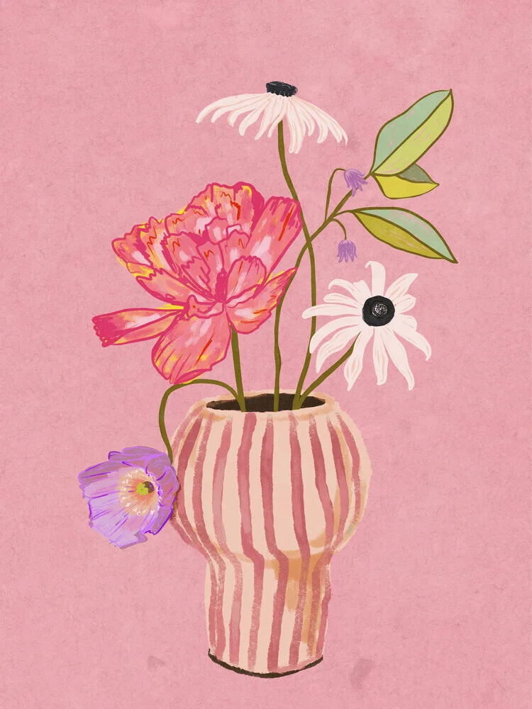 Wandbild 'Blumen in gestreifter Vase' – Kunst von Raissa Oltmanns als Poster oder Acrylglasbild