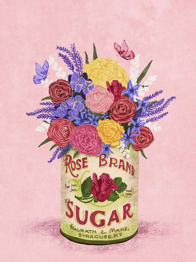 Wandbild 'Blumen in einer vintage Zucker Dose' – Kunst von Raissa Oltmanns als Poster oder Acrylglasbild