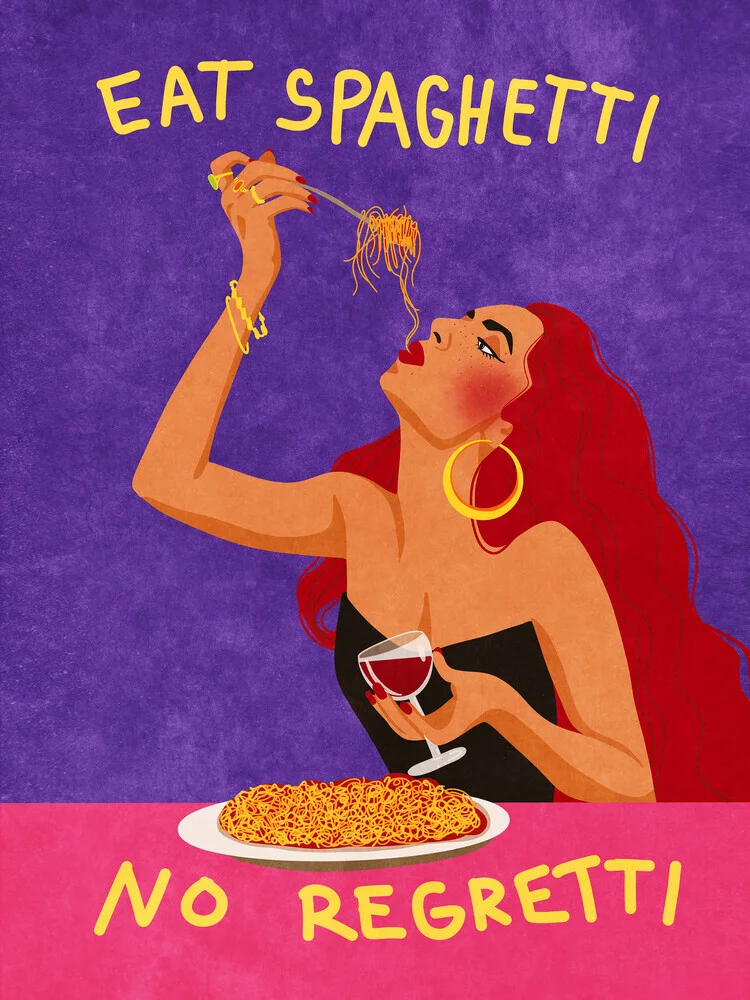 Colorful illustration with a quote about spaghetti and joy