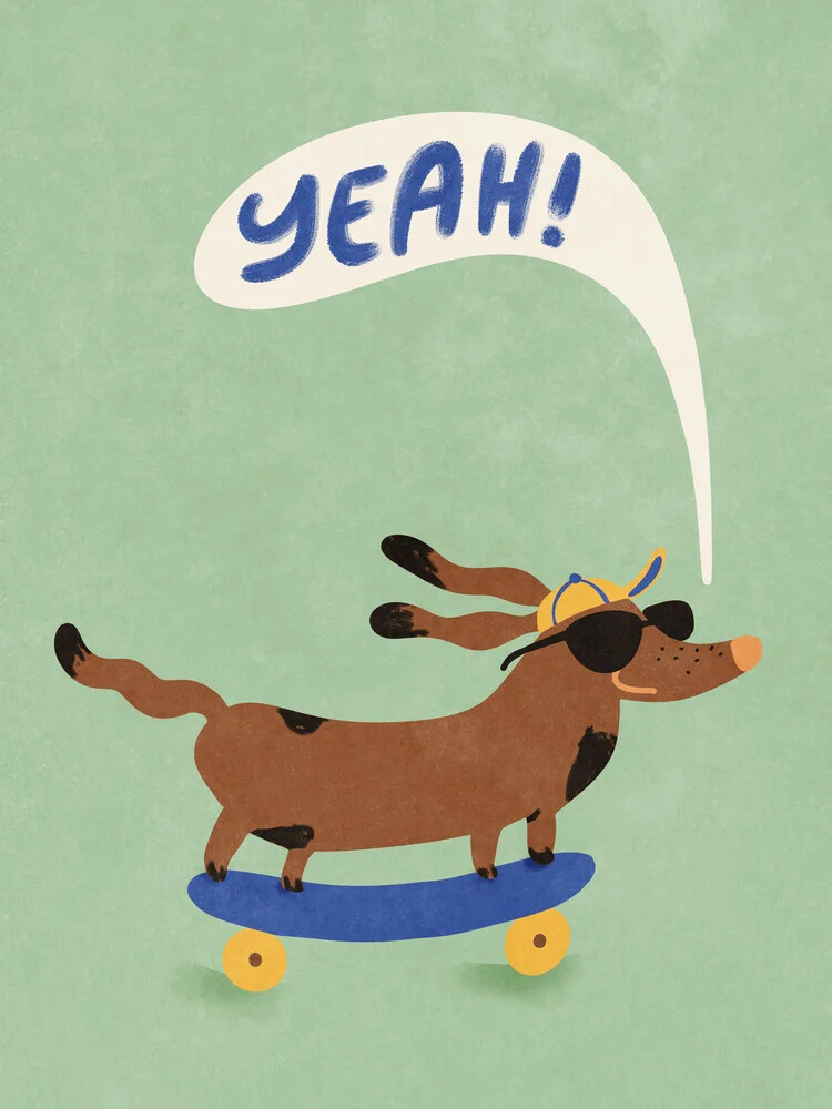 Wandbild 'cooler Hund auf Skateboard' – Kunst von Raissa Oltmanns als Poster oder Acrylglasbild