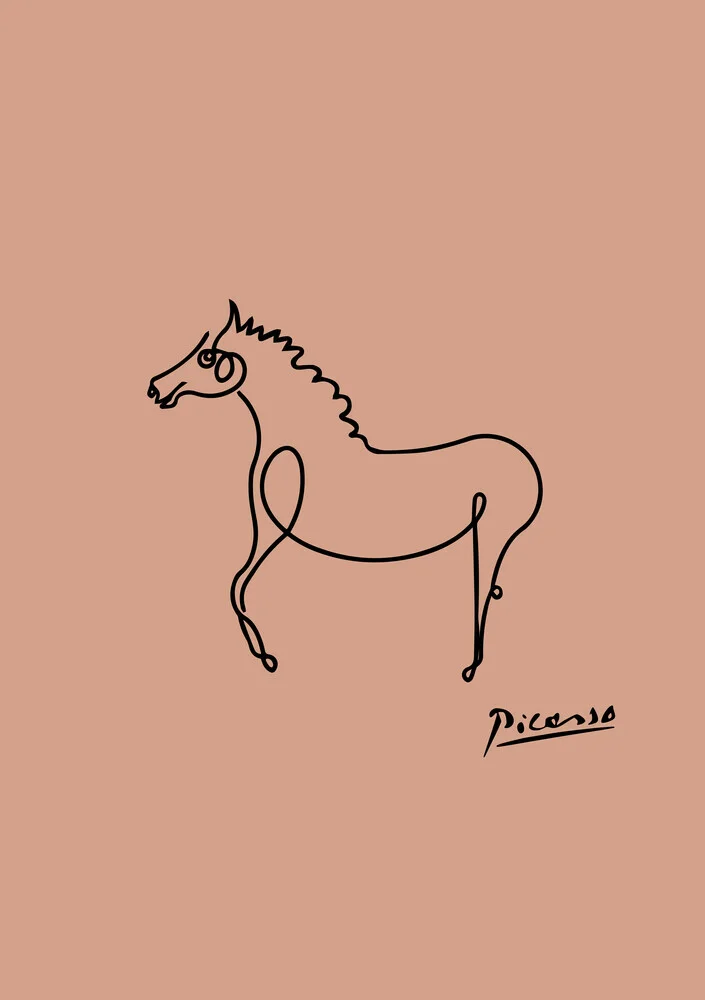 Picasso Strichzeichnung - Pferd 2 Terracotta, Deutschland – Fotokunst von Art Classics als Poster oder Acrylglasbild