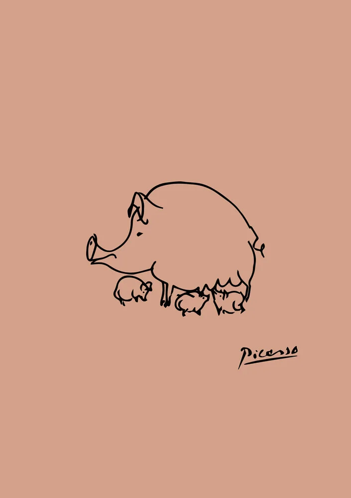 Picasso Strichzeichnung - Schweine Familie Terracotta, Deutschland – Fotokunst von Art Classics als Poster oder Acrylglasbild