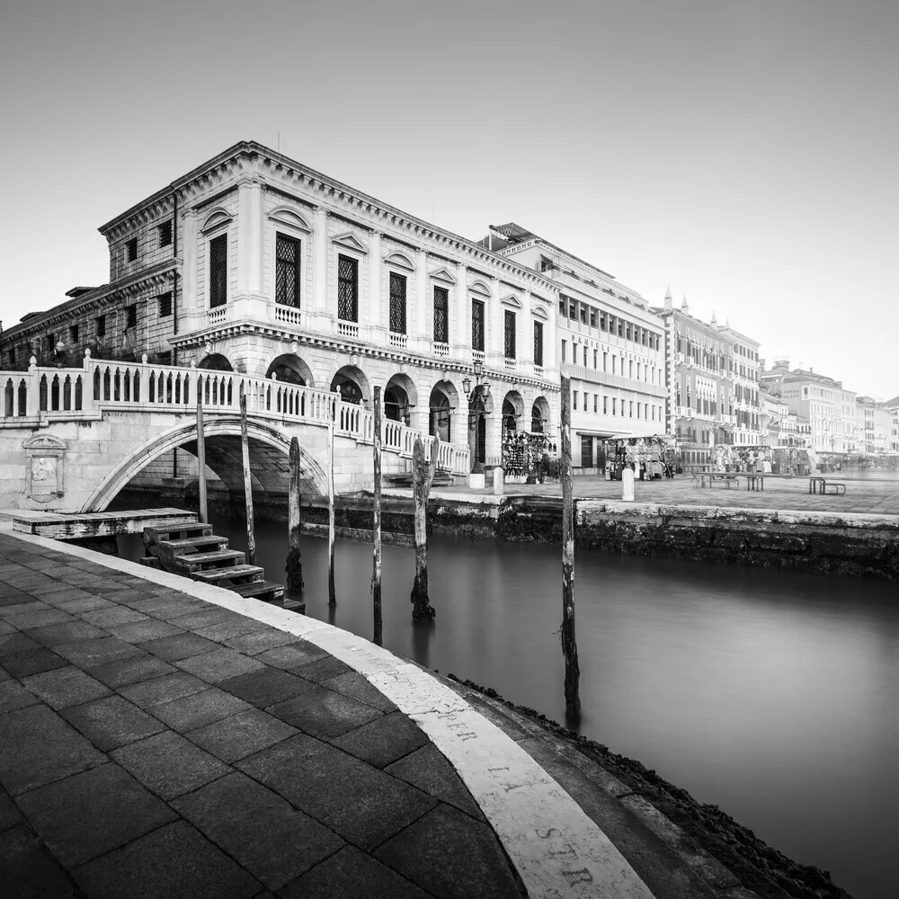 Photo art by Ronny Behnert: Venice with water and historical buildings in black and white