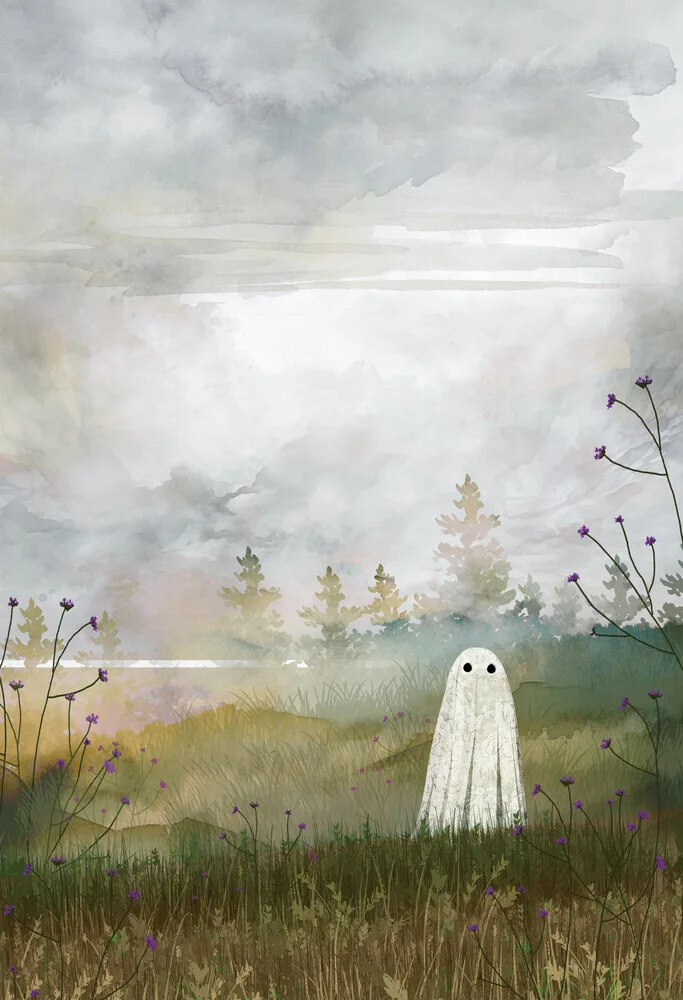 Illustration by Katherine Blower: spooky floral design featuring a ghost