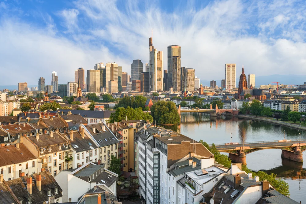 Photo art by Michael Valjak: Frankfurt in morning sun featuring skyscrapers