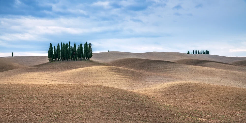 Charming photo art: autumn landscape with cypress trees in Tuscany