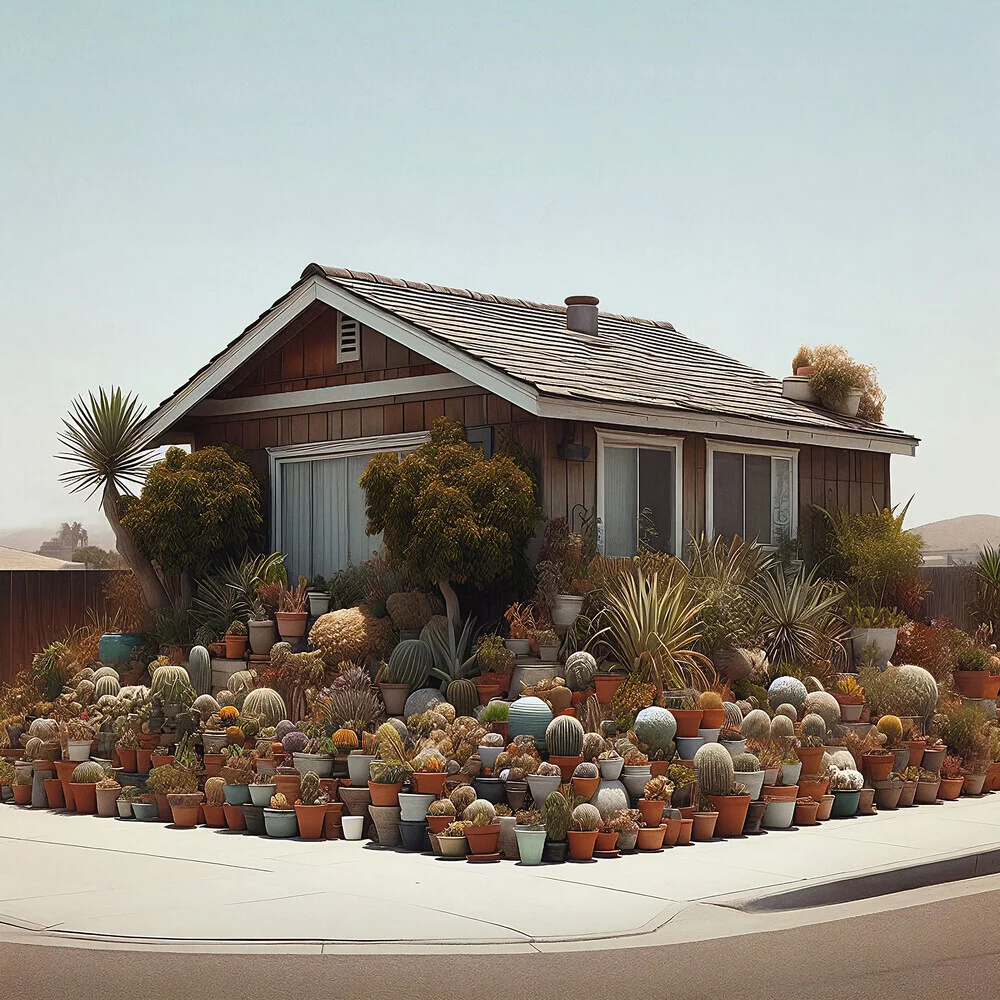 Photo art by David Foster Nass: colorful cacti in a serene garden.
