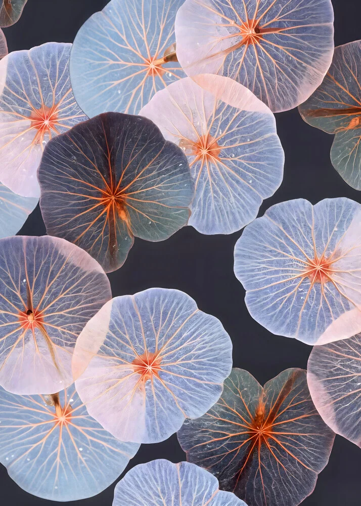 Wandbild von Uma Gokhale: sanfte botanische Collage mit durchscheinenden Blättern