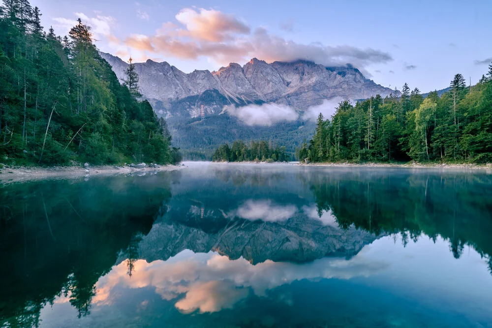 Photo art by Achim Thomae: sunrise over Lake Eibsee in Bavaria