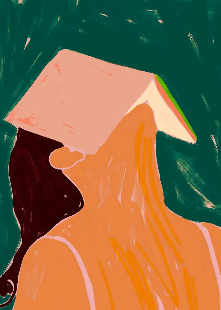 Illustation von Uma Gokhale: Frau mit Buch auf dem Kopf in einem intimen Moment.