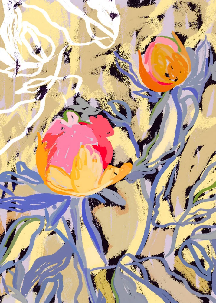 Wall art by Uma Gokhale: botanical illustration with blooming plants