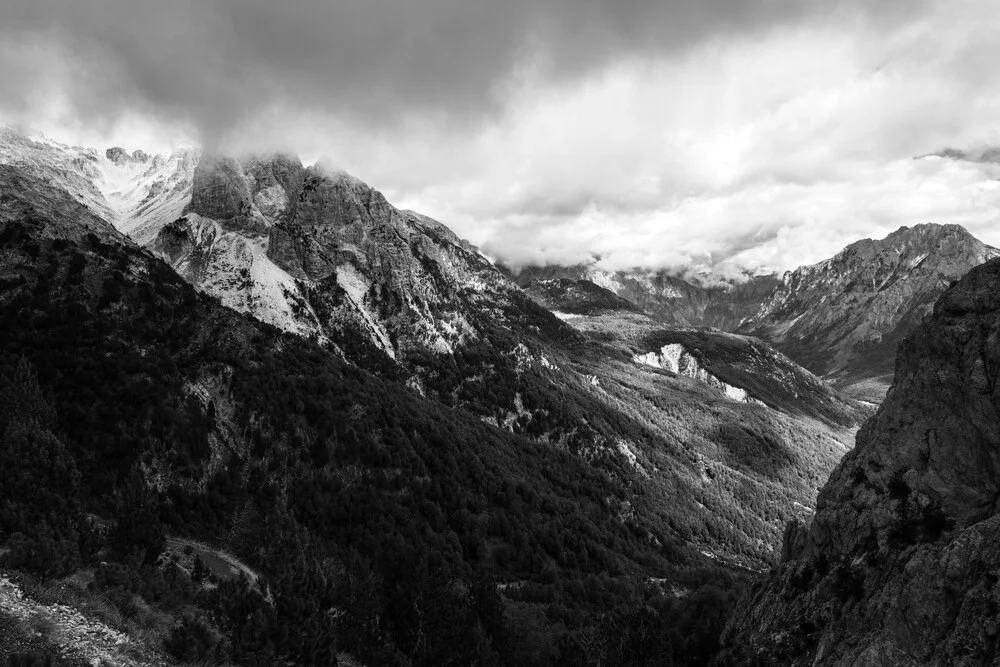 Photo art by Christian Seidenberg: black and white shot of Valbona Valley in Albania