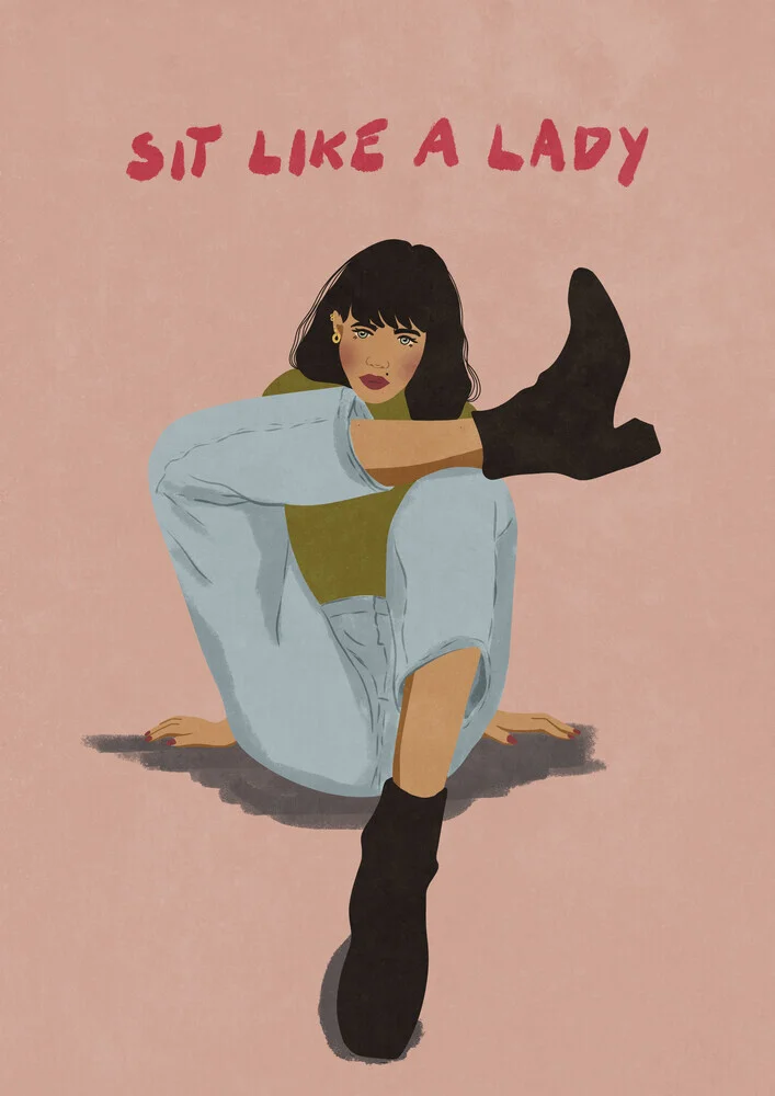 Illustration von Raissa Oltmanns: Frau in Jeans, die selbstbewusst sitzt.