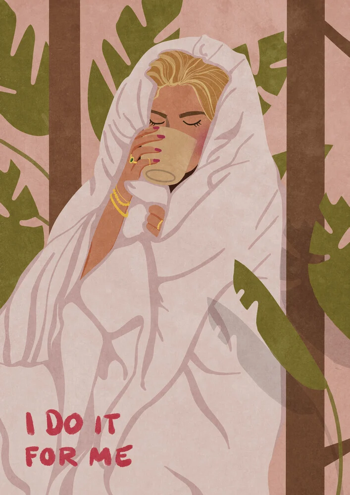 Illustration von Raissa Oltmanns: starke Frau mit Tee und inspirierendem Zitat