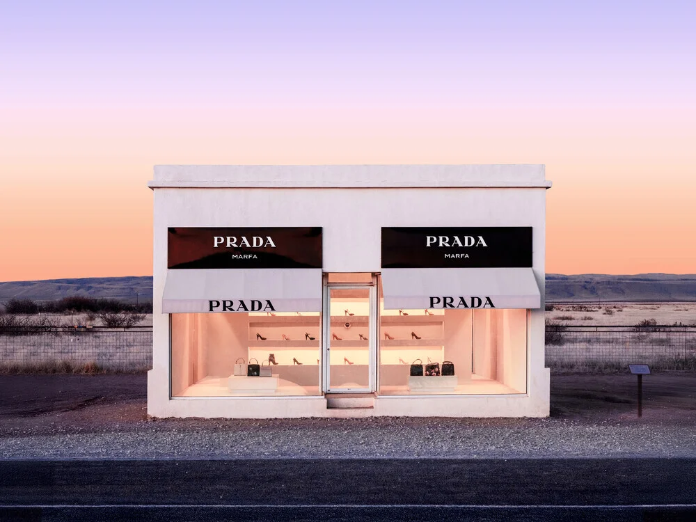 Photo art by Gal Pittel: evening mood with colorful sky over a Texan storefront