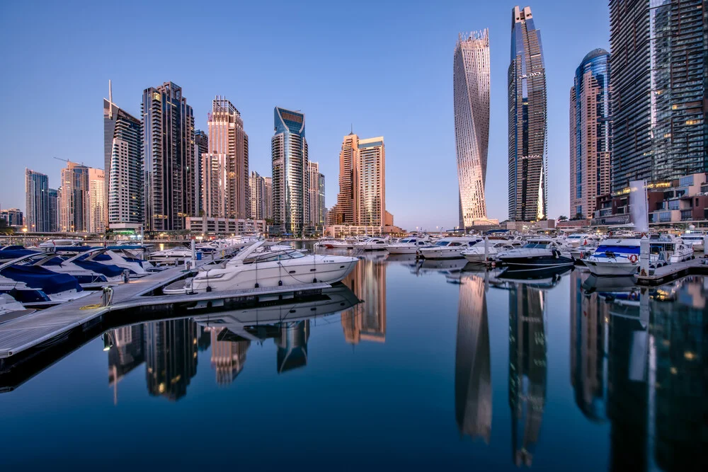Photo art by Achim Thomae: calm morning atmosphere over Dubai Marina with skyscrapers
