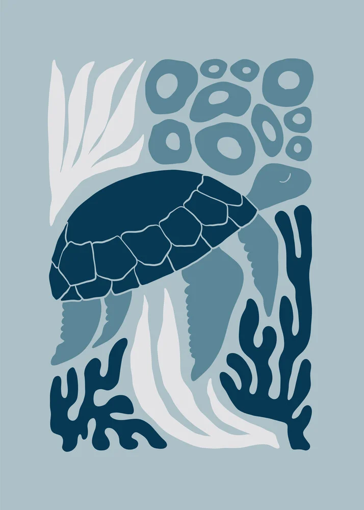 Wall art by Gal Pittel: calm depiction of a sea turtle swimming in water