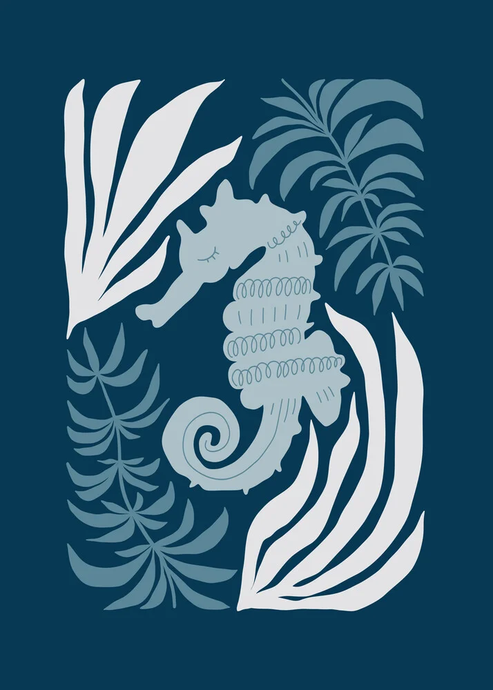 Wandbild mit einem seahorse Nest in dunklen, beruhigenden Farben