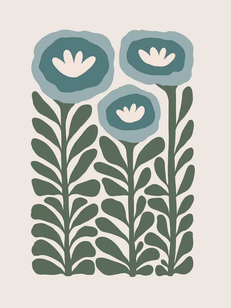 Abstrakte Illustration mit blühenden Formen in sanften Blautönen