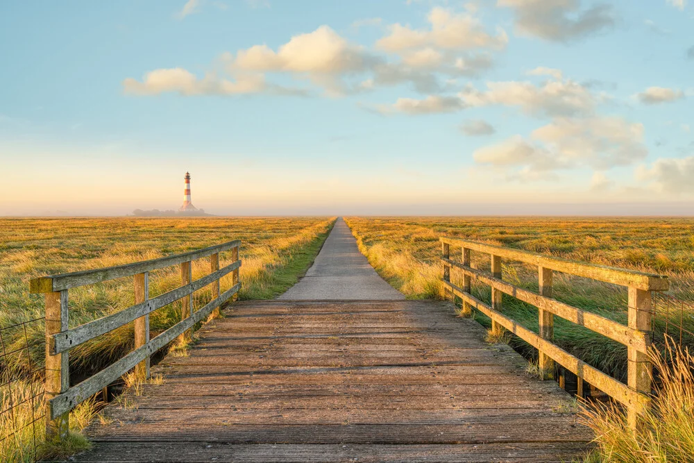 Photo art by Michael Valjak: path to Westerheversand lighthouse in fog