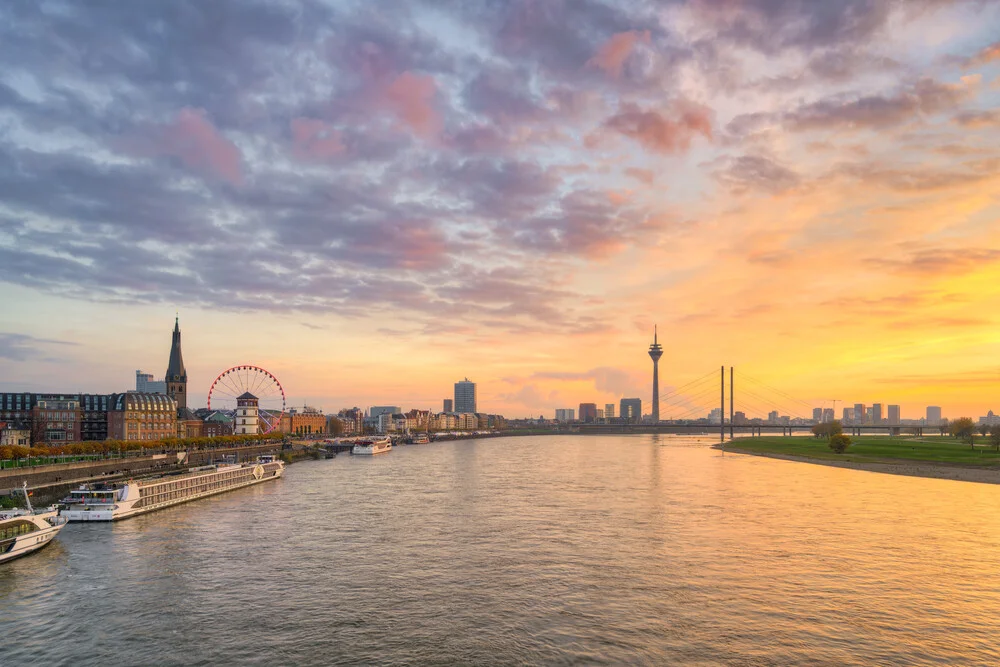 Photo art by Michael Valjak: Düsseldorf skyline at sunset with soft colors