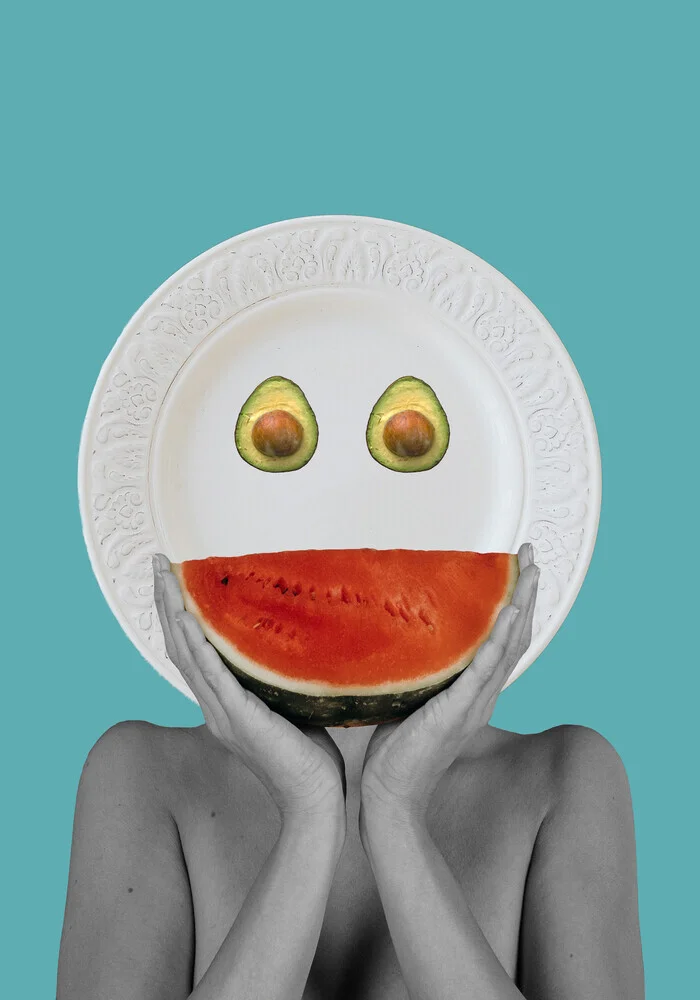 Wall art by Bellassai Cesare: a cheerful digital collage featuring food