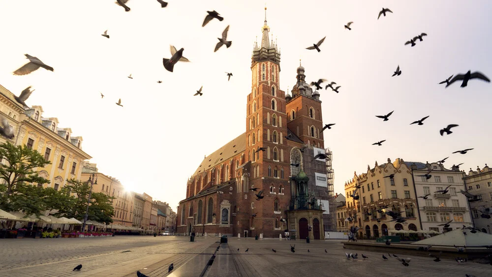 Photo art by Norbert Gräf: medieval market square in Krakow at sunrise