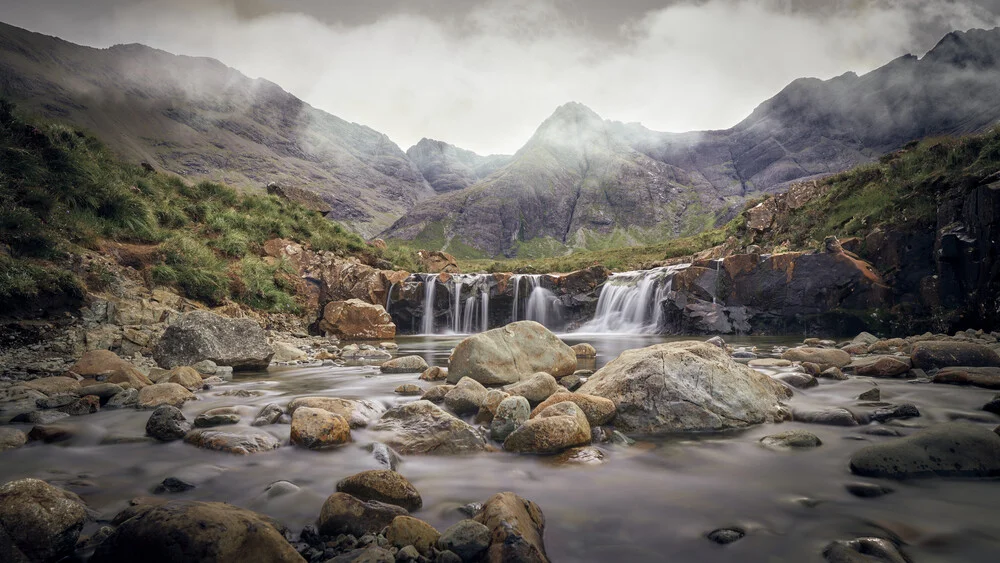 Photo art by Norbert Gräf: clear waterfalls in Scottish nature