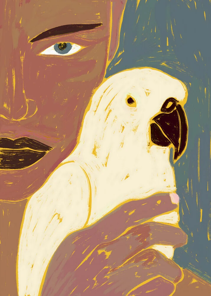 Illustration by Uma Gokhale: a woman with a parrot in soft colors.