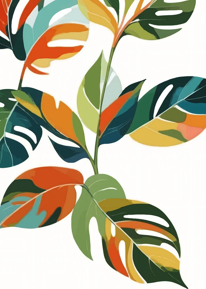 Illustrierte Pflanzen mit lebendigen Farben und einem exotischen, tropischen Stil.