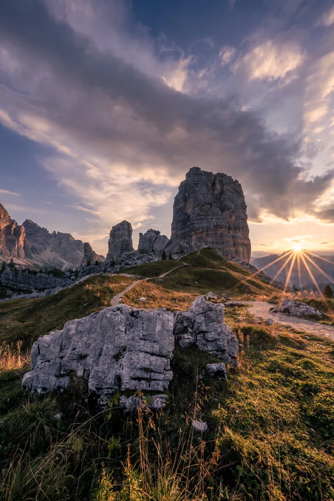 Photo art by Achim Thomae: sunrise over the Cinque Torri in the Dolomites