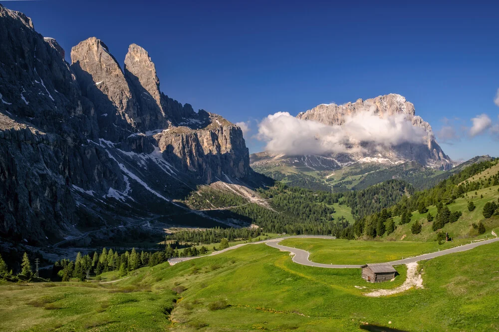Photo art by Achim Thomae: gentle mountain landscape in the Dolomites during summer.