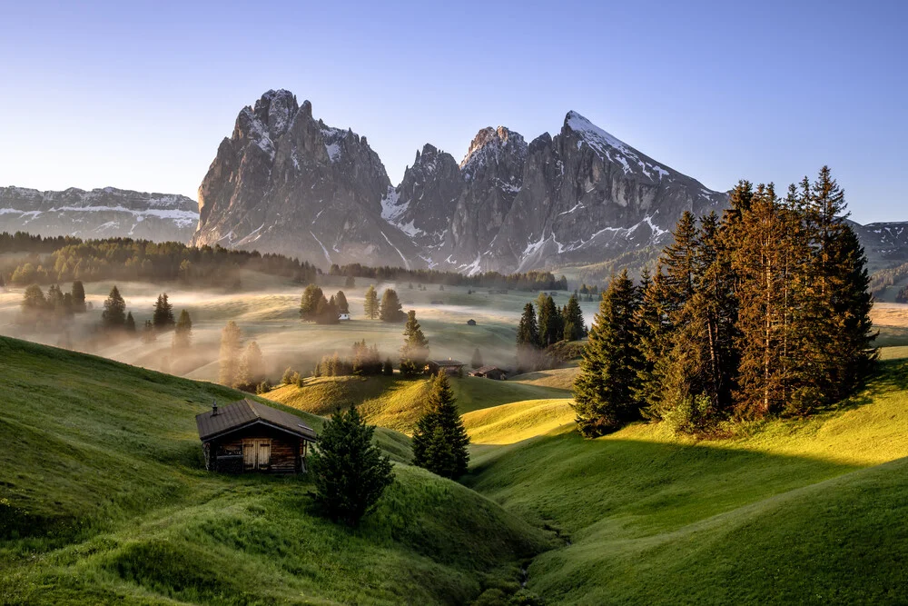 Photo art by Achim Thomae: Sunrise over the Dolomites with gentle morning mist