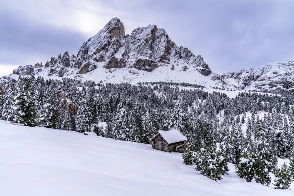 Fotokunst von Achim Thomae: Gipfel des Peitlerkofels in den Dolomiten im Winter