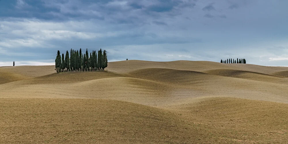 Fotokunst von Achim Thomae: Herbstlandschaft in der Toskana mit Zypressen
