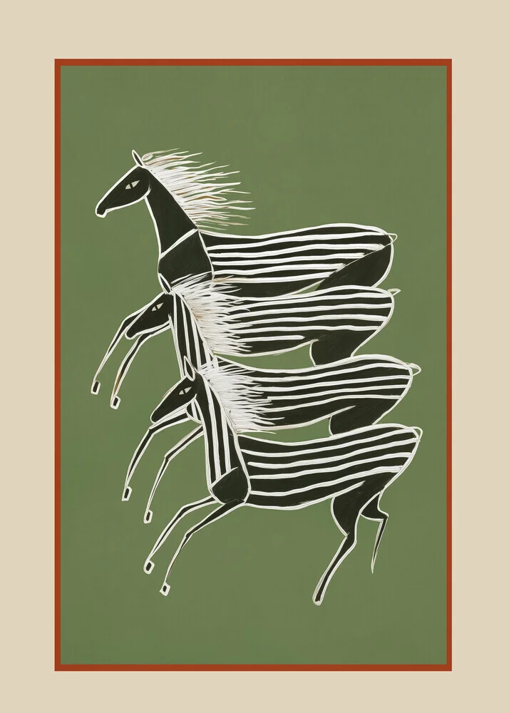Illustration von Branka Kodžoman: gestreifte Pferde in einem stilvollen und modernen Design.