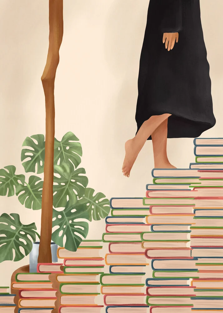 Illustration von Branka Kodžoman: Frau mit Pflanzen und Büchern, minimalistisch und modern.