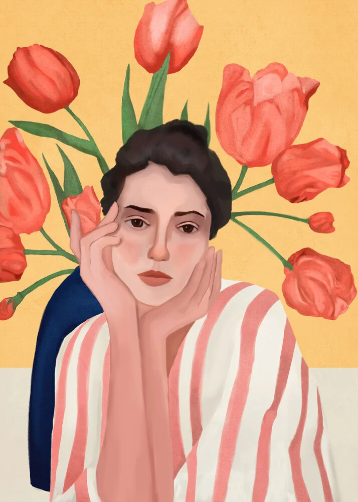 Illustration by Branka Kodžoman: a woman surrounded by colorful flowers in spring