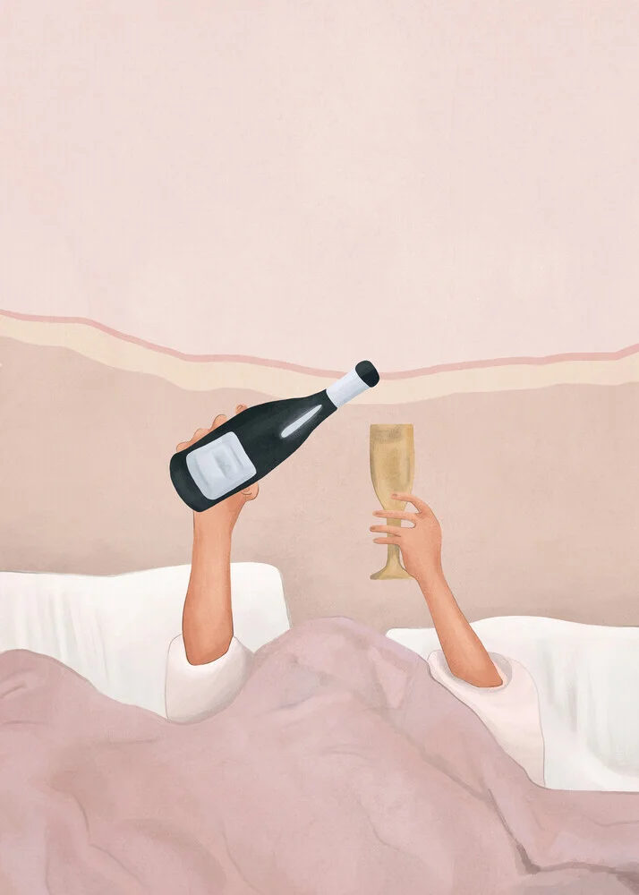 Illustration by Branka Kodžoman: wine in bed and a relaxing morning vibe