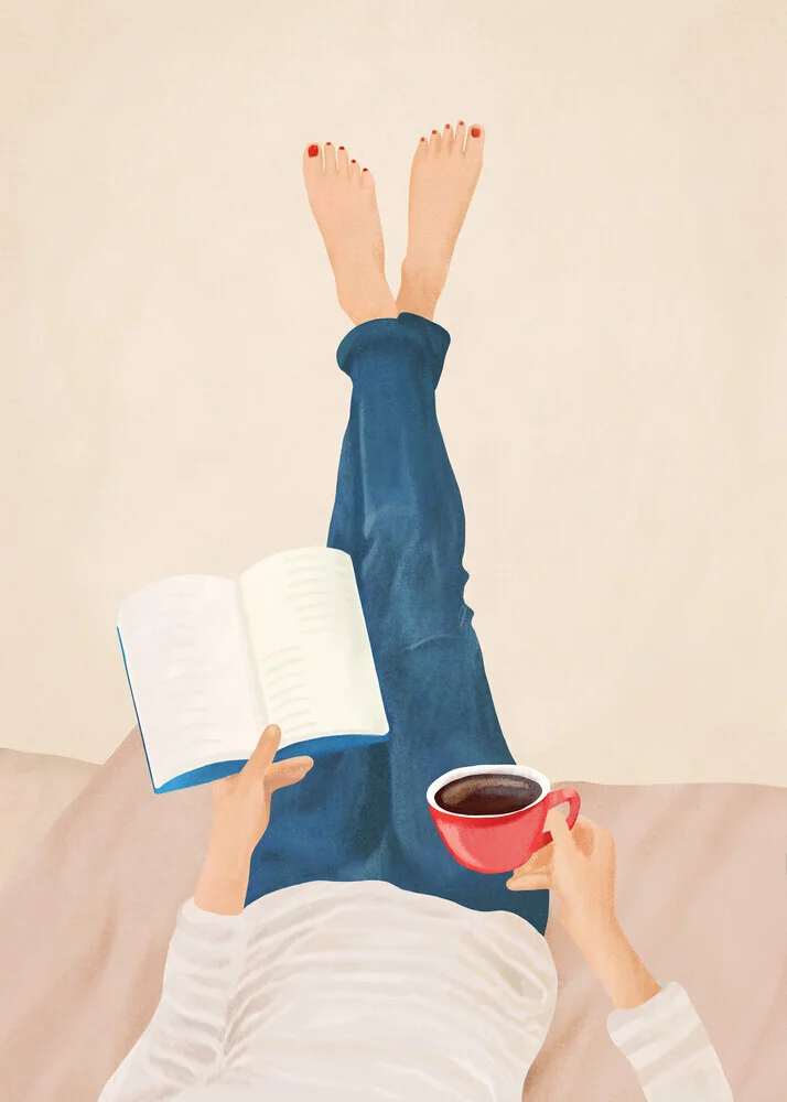 Illustration by Branka Kodžoman: relaxed woman reading with coffee in a cozy room