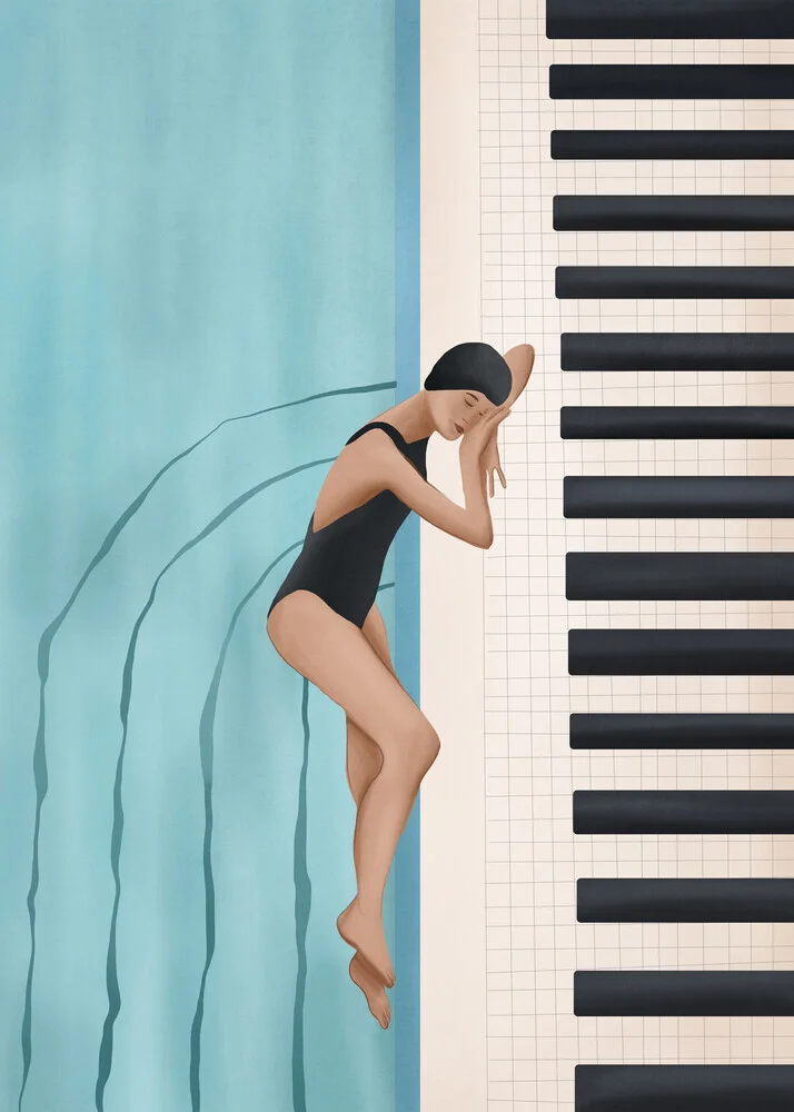 Illustration of a woman by the pool, radiating calm and relaxation.