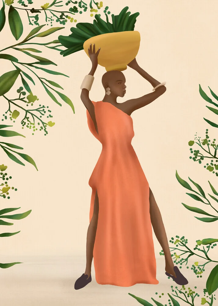 Illustration by Branka Kodžoman: elegant design with leaves and a vessel.
