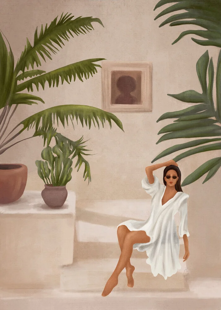 Illustration by Branka Kodžoman: a resting woman in an elegant white dress in natural light