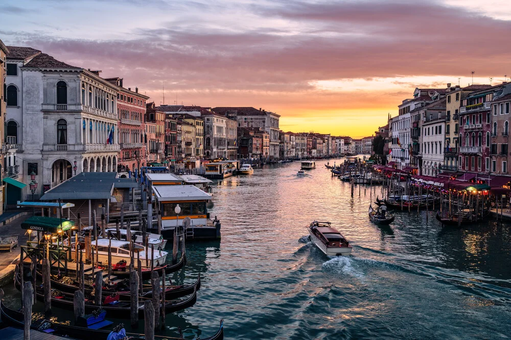 Photo art by Achim Thomae: sunset over gondolas in Venice