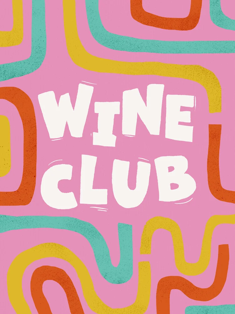Wall art featuring retro wavy patterns and lettering for wine enthusiasts