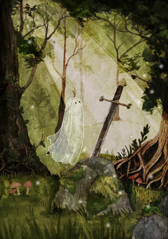 Photo art by Katherine Blower: mystical forest with mushrooms and a knight theme