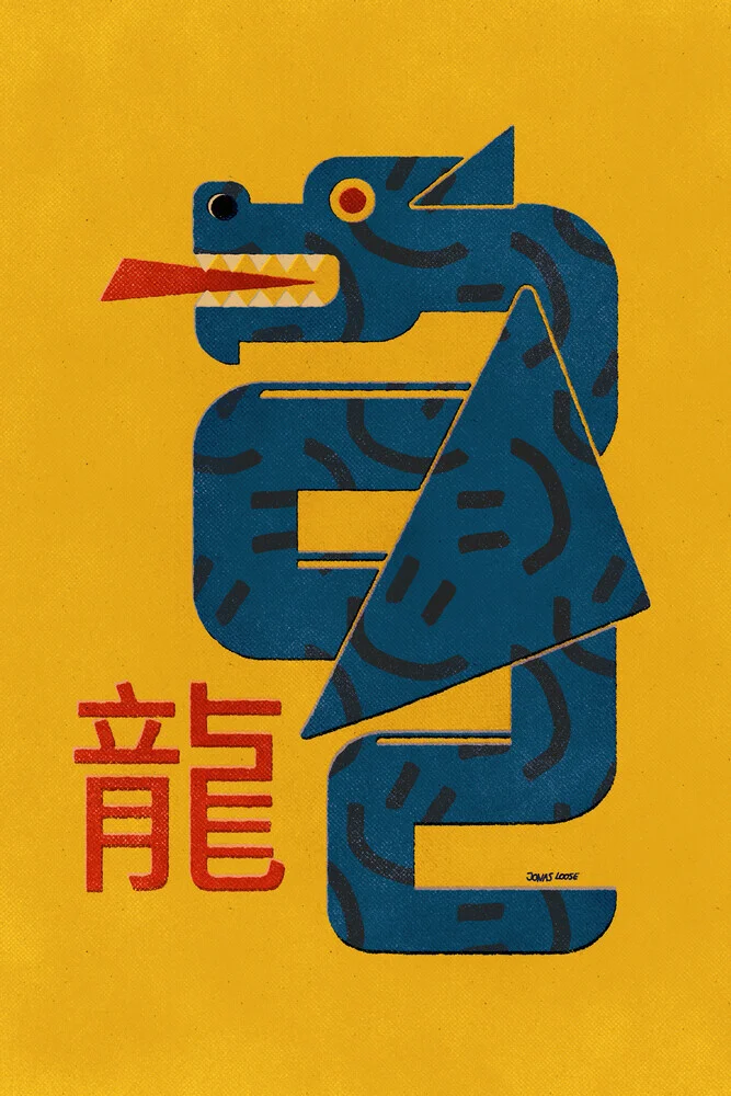 Illustration by Jonas Loose: a blue dragon in a geometric style