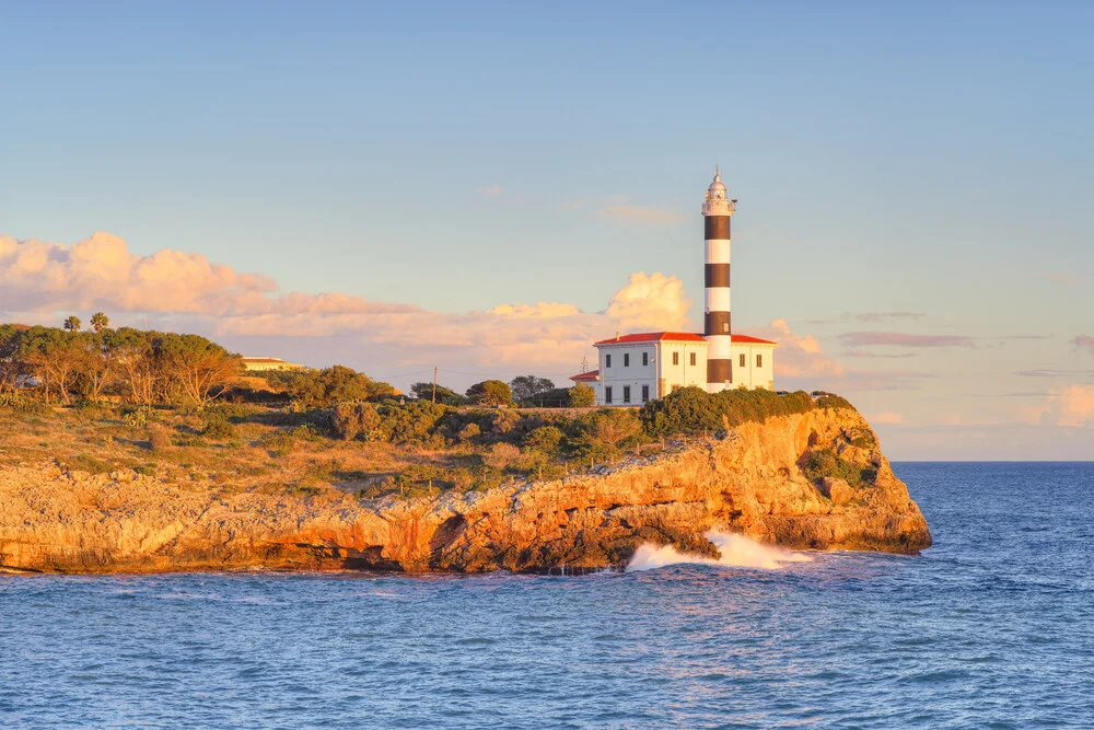 Photo art by Michael Valjak: lighthouse in Portocolom, Mallorca by the calm sea
