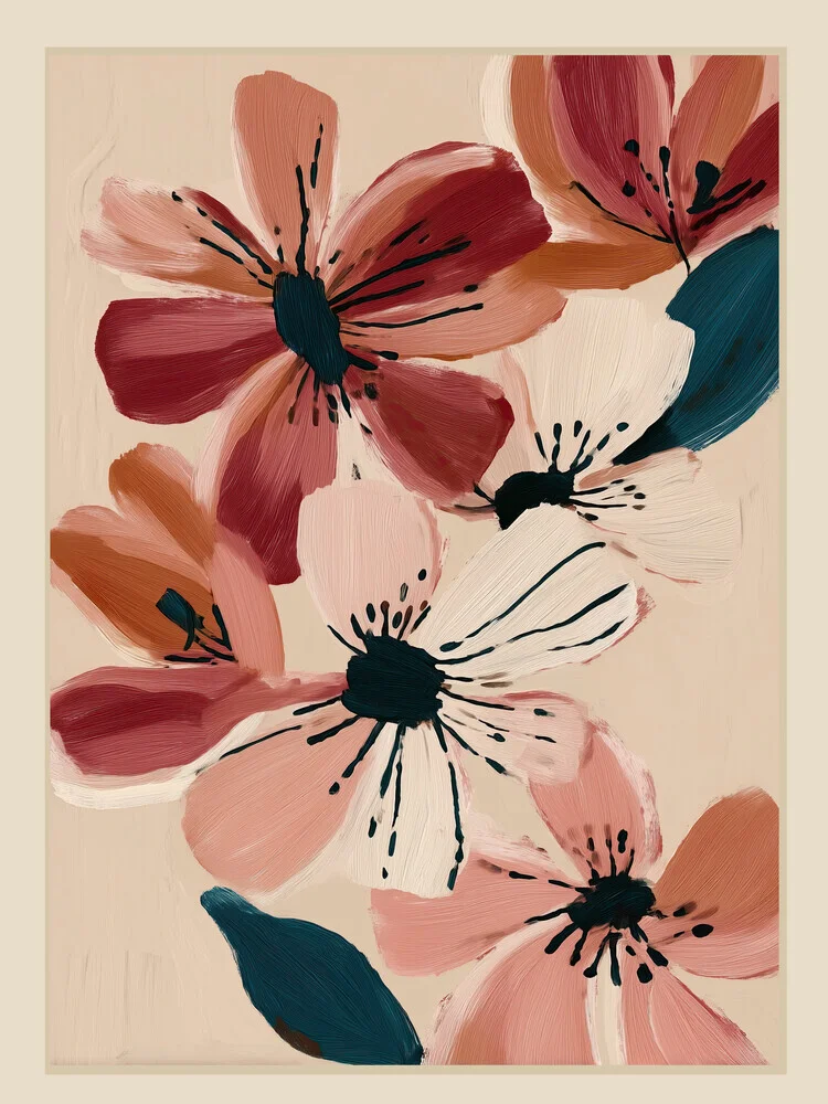 Wall art by Branka Kodžoman: soft floral motifs in pink and wine red