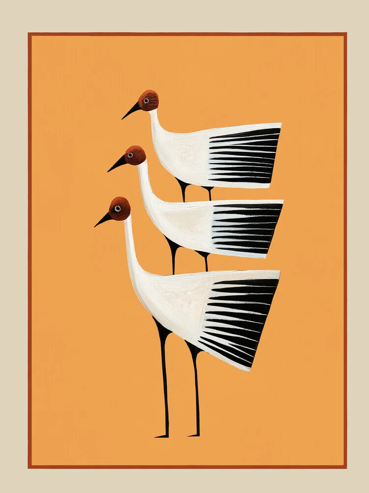 Illustration by Branka Kodžoman: three striped birds in warm tones